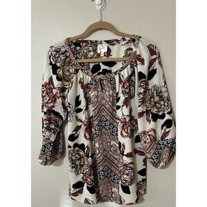 Anthropologie Fig & Flower Floral Peasant Pullover Blouse Women Medium